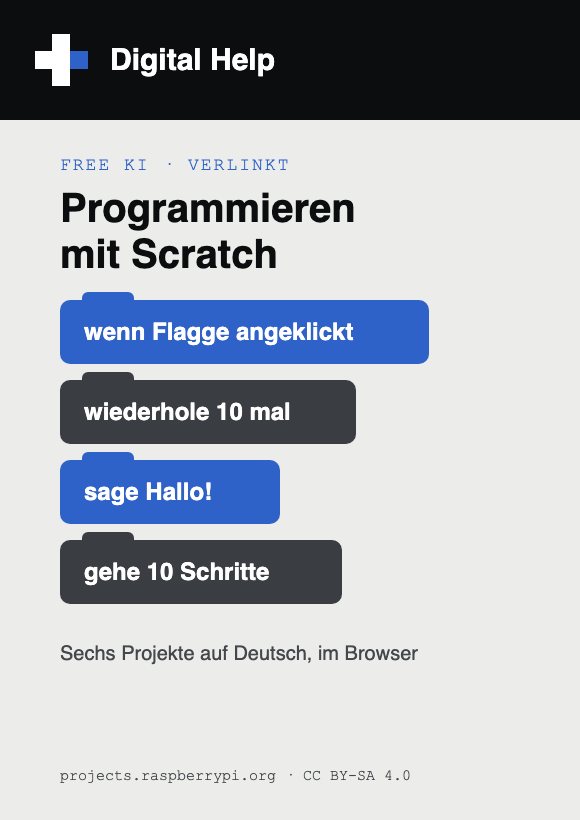 Vorschaukarte: Programmieren mit Scratch, verlinkt