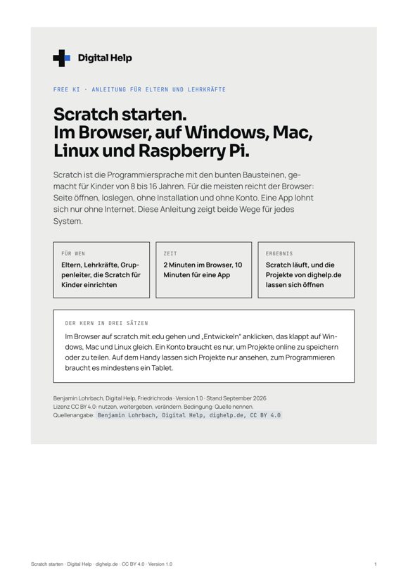 Titelseite: Anleitung Scratch starten