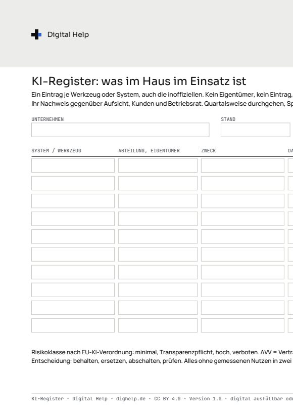 Titelseite: Vorlage KI-Register