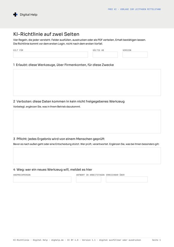 Titelseite: Vorlage KI-Richtlinie
